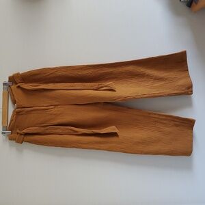 Women's FRNCH Paris High Waist Wide Leg Orange Gauze Ankle Pants Capris Size S